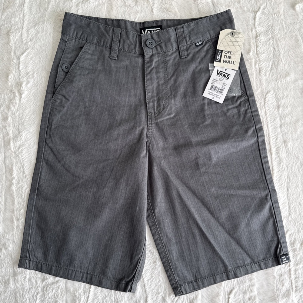 VANS Off The Wall Chino Shorts Boys Gray Authentic Stretch Size 8 Skater Kid - Picture 5 of 9